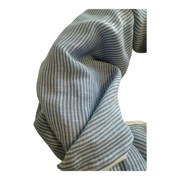 Blue & White Striped Scarf With Fringe - Picture 4 of 7